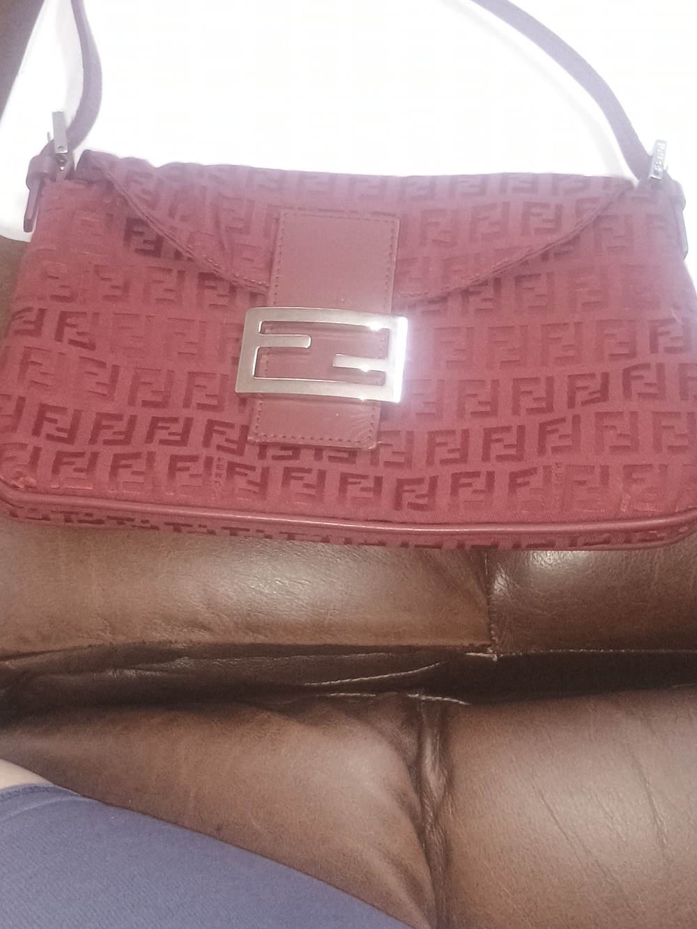 vintage Fendi Zucchino Baguette rich burgundy or maroon monogram canvas.